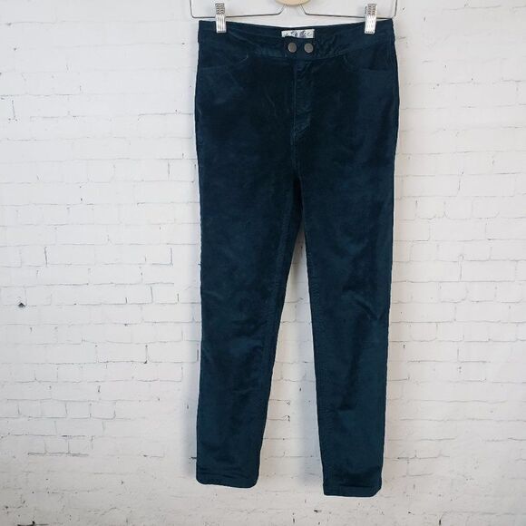 We The Free Velvet Jeans Size 26 Waist Emerald Teal Green Slim Straight Pants - Picture 1 of 7